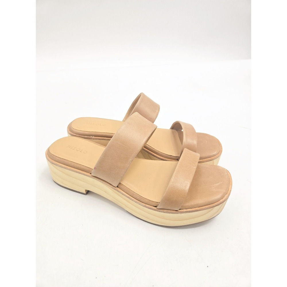 Nisolo Ellie All-Day Clog Size 9 Almond Tan Brown‎ Leather Wooden Sandals Beach